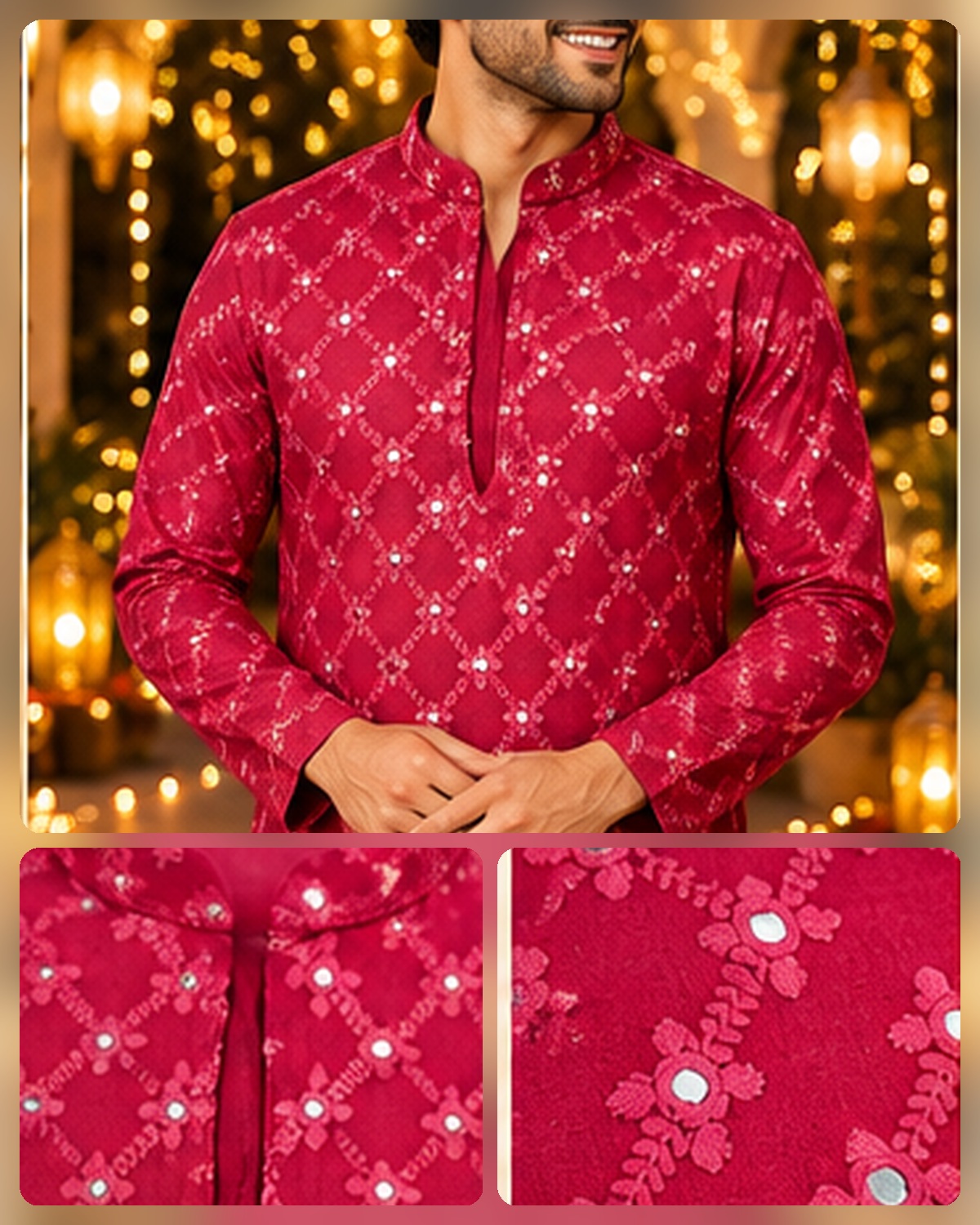 Deep Pink Mirror-Work Kurta