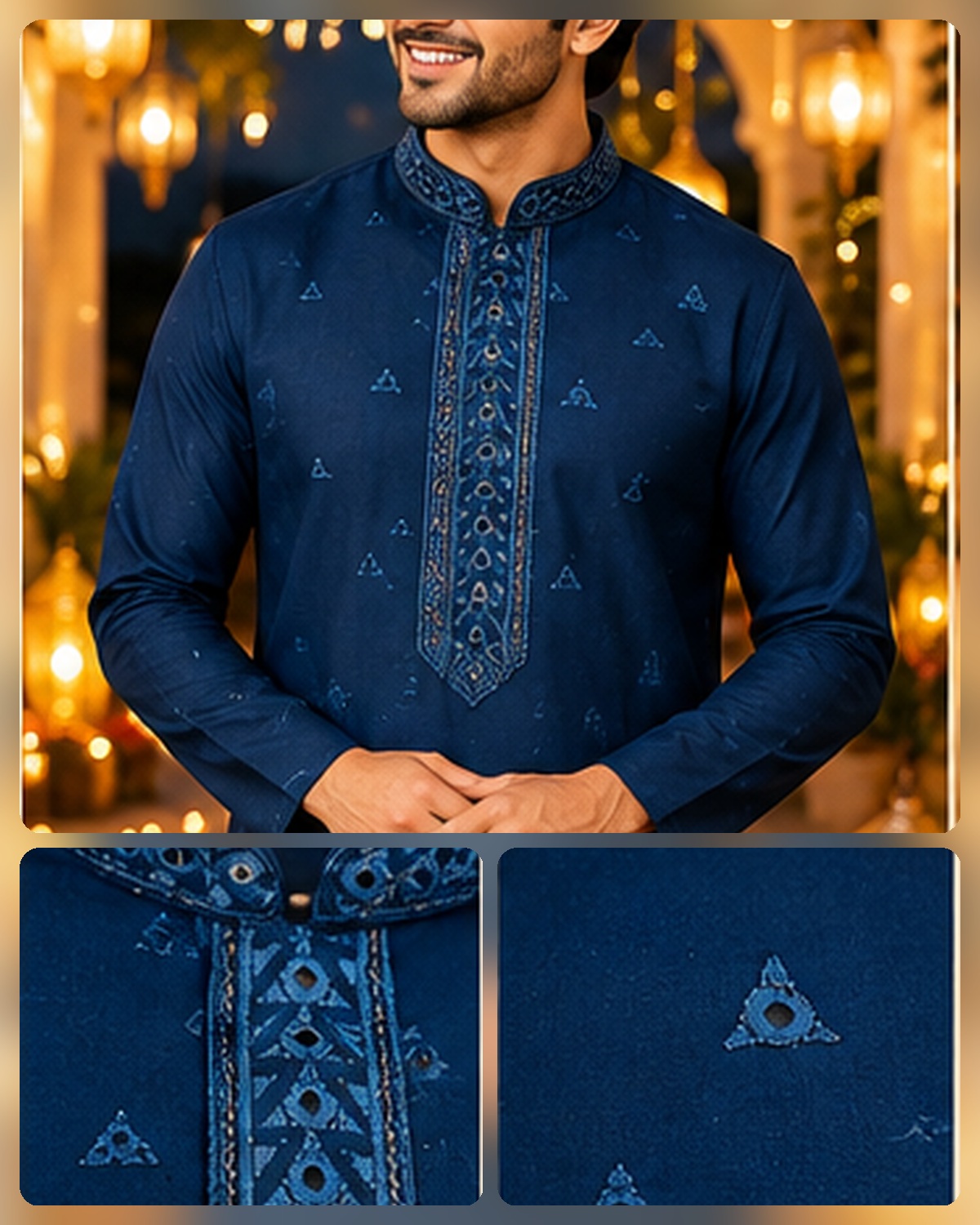 Navy Blue Embroidered Kurta