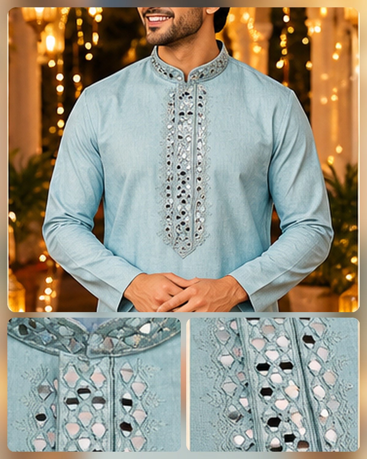 Light Blue Mirror-Work Kurta