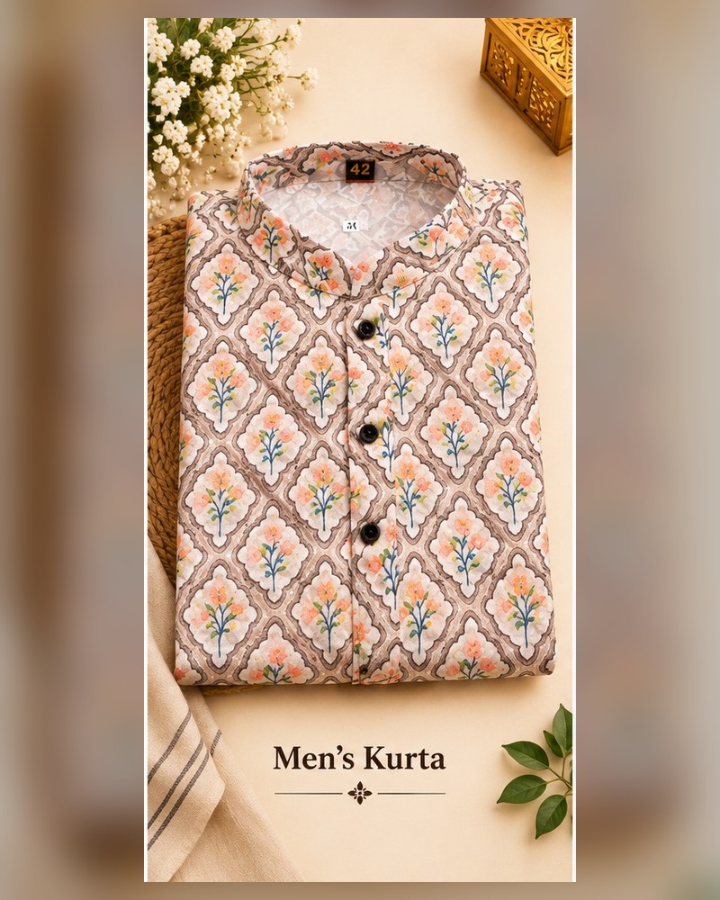 Cream Floral Print Kurta