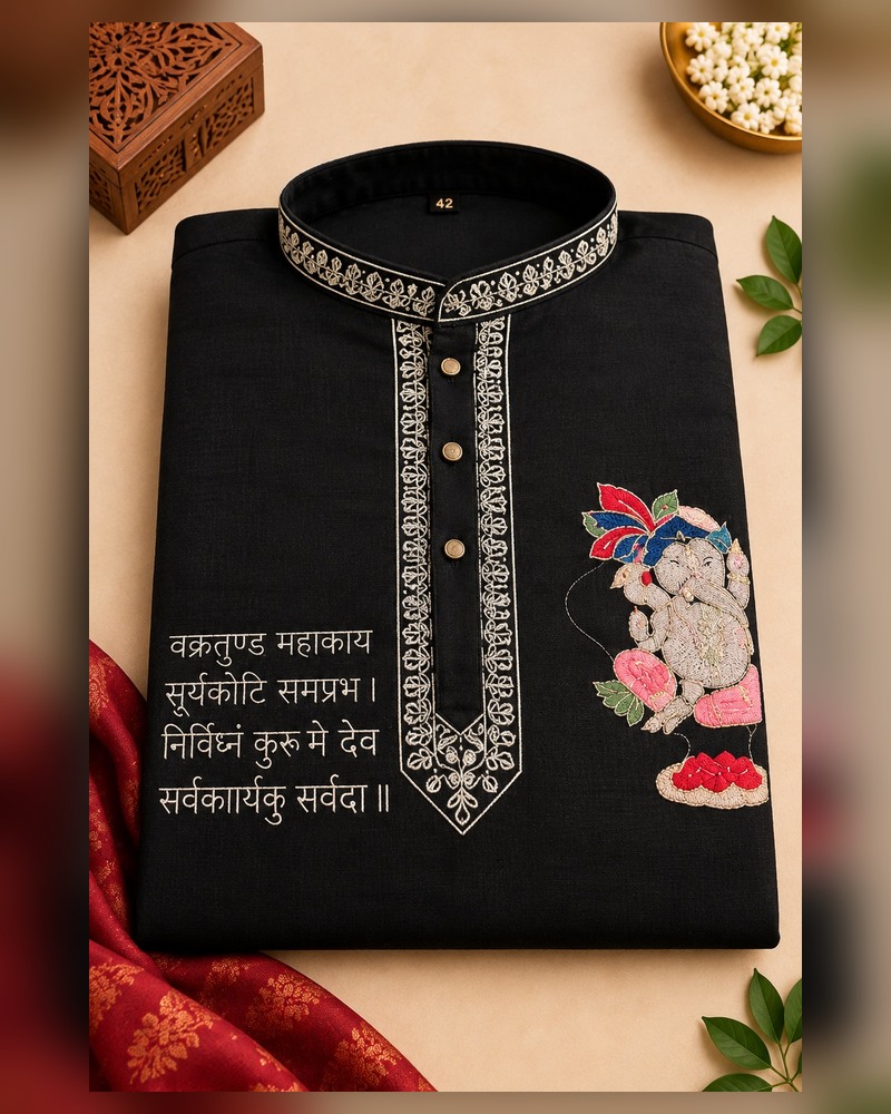 Black Shloka Embroidered Kurta