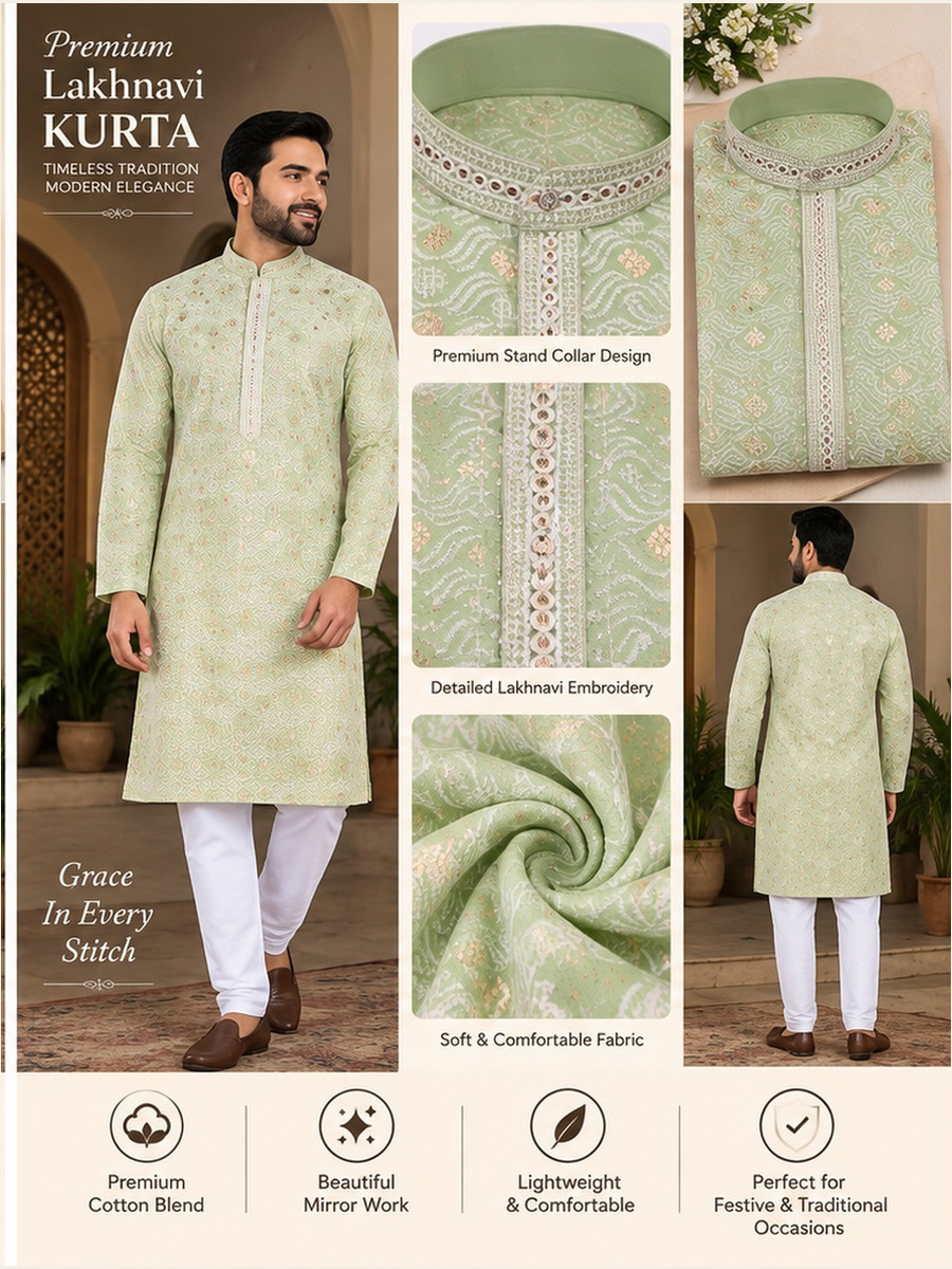Mint Green Lakhnavi Kurta