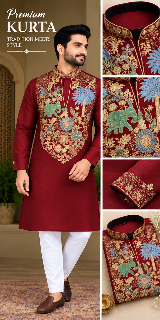 Maroon Heritage Embroidered Kurta