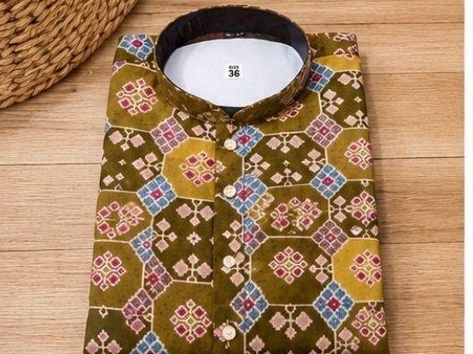 Olive geometric printed kurta