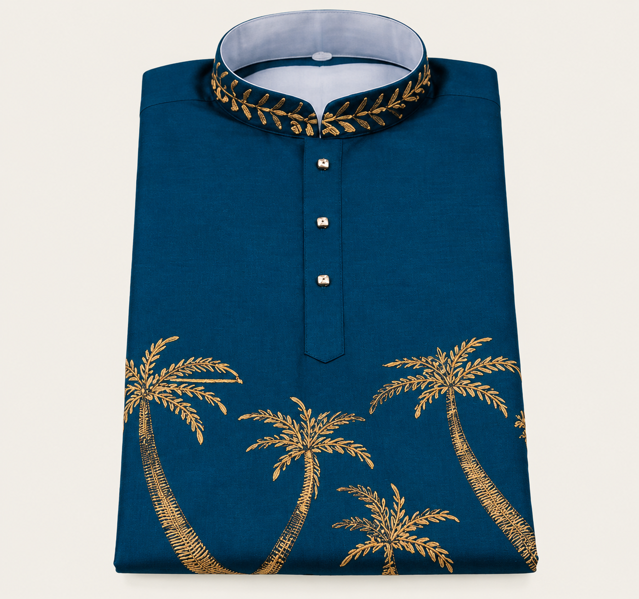 Teal blue palm embroidered kurta
