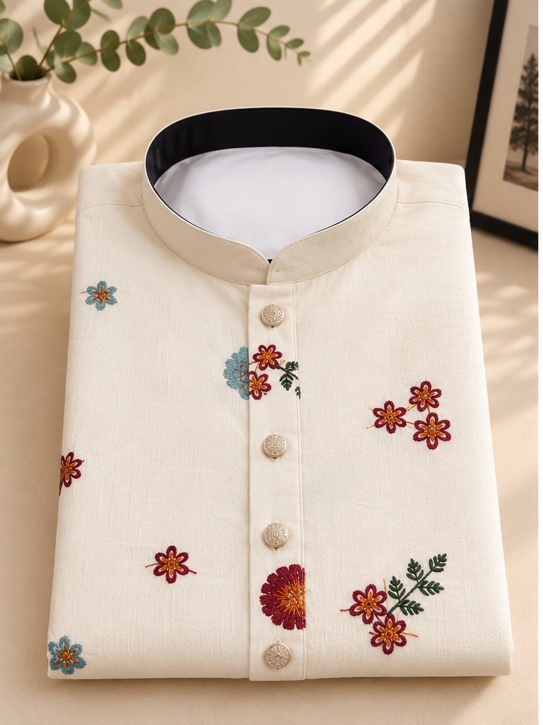 Cream embroidered floral kurta